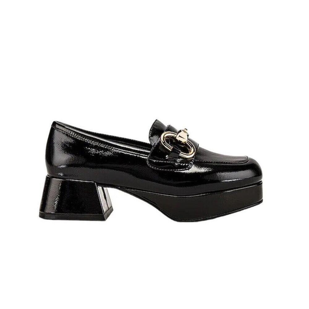 Jeffrey Campbell Women Student Loafer Size10 Black Patent Horsebit Platform Heel